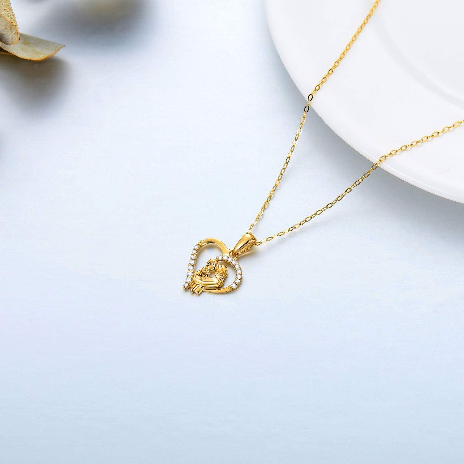 wholesale 14K Gold Mama Bear and Cub Heart Pendant Necklace for Mothers Day Gifts-0-3