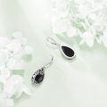 wholesale 925 Sterling Silver Teardrop Earrings With Black Stones And Leaf Design-0-2