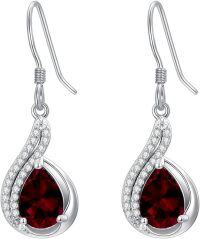 wholesale Sterling Silver 1 5ct Garnet Amethyst Blue Sapphire Drop Dangle Earrings-Garnet