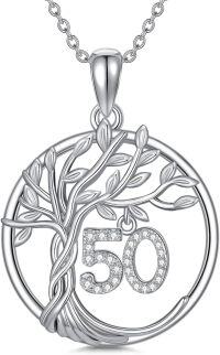 wholesale TOUPOP 50th Birthday Gifts For Her S925 Sterling Silver 50 Year Old Necklaces For Women Family Tree Of Life 50th Jewelry Anniversary Christmas Gifts For Mom Grandma Wife -undefined