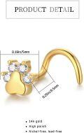 wholesale Gold Paw Print Cubic Zirconia Nose Ring for Women and Men (20 Gauge)-0-1