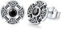 wholesale 925 Sterling Silver 925 Black Crystal Celtic Knot Cross Stud Earrings for Women and Men - Irish-0-0