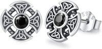 wholesale 925 Sterling Silver 925 Black Crystal Celtic Knot Cross Stud Earrings for Women and Men - Irish-Black Color