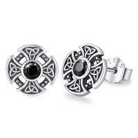 wholesale 925 Sterling Silver 925 Black Crystal Celtic Knot Cross Stud Earrings for Women and Men - Irish-Black Color