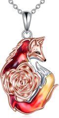 wholesale 925 Sterling Silver Rose and Fox Pendant Necklace for Women Girls  45cm Chain Length-0-0