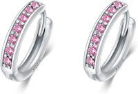 wholesale 925 Sterling Silver 925 Sterling Silver Cubic Zirconia Austrian Crystals Birthstone Huggie Hoop Earrings-15mm-10 Oct.(Pink)