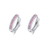 wholesale 925 Sterling Silver Colorful Gemstone Huggie Hoop Earrings-15mm-10 Oct.(Pink)