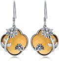 wholesale 925 Sterling Silver Tiger Eye Flower Dangle Earrings with Celtic Knot Design-0-0