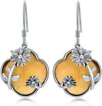 wholesale 925 Sterling Silver Tiger Eye Flower Dangle Earrings with Celtic Knot Design-daisy