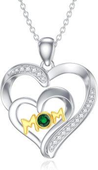 wholesale 925 Sterling Silver Synthetic Birthstone Heart Mom Necklace Women s Gift-May