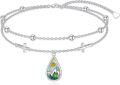 wholesale 925 Sterling Silver Mountain Opal Teardrop Cross Anklet with Adjustable Chain and Beads-0-0