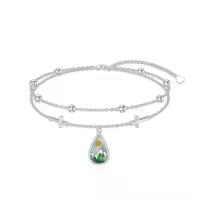 wholesale 925 Sterling Silver Mountain Opal Teardrop Cross Anklets Wholesale with Adjustable Chain and Beads-Teardrop Mustard Seed