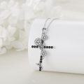 wholesale 925 Sterling Silver Daisy Flower Black Crystal Cross Pendant Necklace for Women-0-3