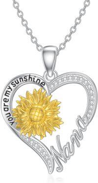 wholesale 925 Sterling Silver Sunflower Heart Pendant Necklace for Women - You Are My Sunshine Gifts for Mom Grandma-Nana