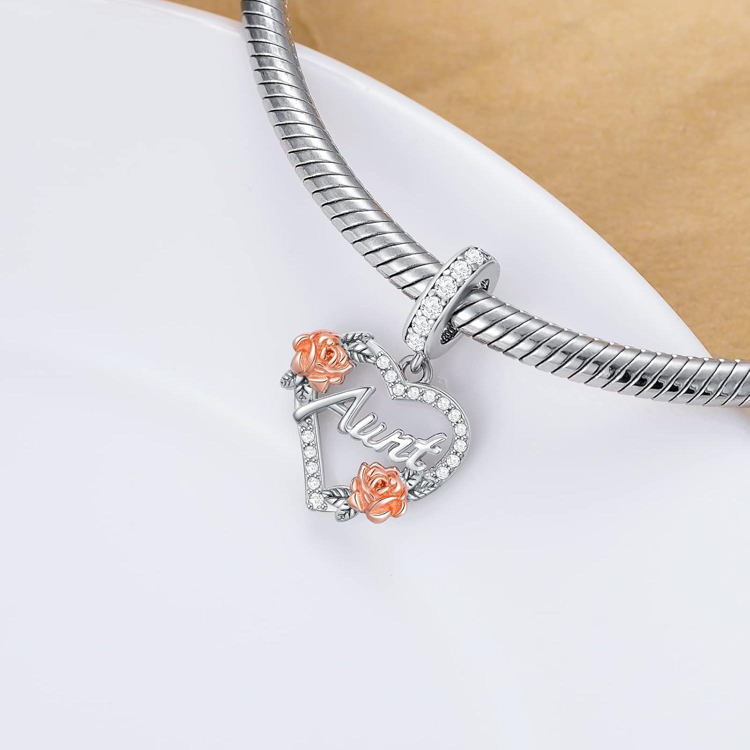 925 Sterling Silver Rose Flower Heart Charm Aunt Necklace Pendant  for Women Girls-0-1