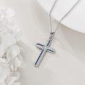 wholesale 925 Sterling Silver Blue Sapphire & Cubic Zirconia Cross Pendant Necklace for Women Mom Gift-0-3