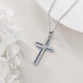 wholesale 925 Sterling Silver Blue Sapphire & Cubic Zirconia Cross Pendant Necklace for Women Mom Gift-0-3