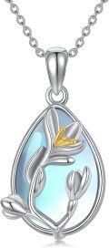 wholesale 925 Sterling Silver Teardrop Moonstone Birth Flower Pendant Necklaces Gifts for Women-0-0