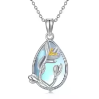 wholesale 925 Sterling Silver Teardrop Moonstone Birth Flower Pendant Necklaces Wholesale Gifts for Women-01.January - Snowdrop
