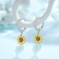 wholesale 925 Sterling Silver Flower Drop Dangle Huggie Hoop Earrings with Cubic Zirconia and Gold Plated Center-0-2