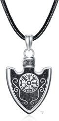 wholesale 925 Sterling Silver Arrowhead Pendant with Black Onyx and Vegvisir Symbol - Mens & Womens Memorial Keepsake Jewelry-0-0