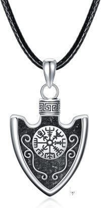 wholesale 925 Sterling Silver Arrowhead Pendant with Black Onyx and Vegvisir Symbol - Mens & Womens Memorial Keepsake Jewelry-Arrow A