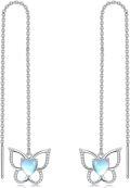 wholesale 925 Sterling Silver 6mm Heart Cut Moonstone Butterfly Threader Earrings for Women-0-0