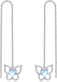 wholesale 925 Sterling Silver 6mm Heart Cut Moonstone Butterfly Threader Earrings for Women-Butterfly
