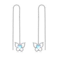 wholesale 925 Sterling Silver 6mm Heart Cut Moonstone Butterfly Threader Earrings for Women-Butterfly