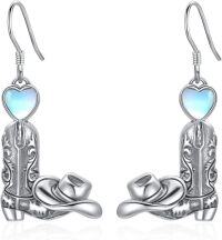 wholesale 925 Sterling Silver Cowboy Boot & Hat Dangle Earrings with Heart Charm-Cowboy
