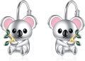 wholesale 925 Sterling Silver Cartoon Koala Leaf Drop Dangle Hook Studs Earring Gifts for Women Girls Kids-0-0