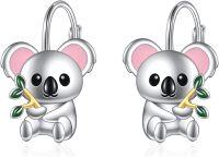 wholesale 925 Sterling Silver Cartoon Koala Leaf Drop Dangle Hook Studs Earring Gifts for Women Girls Kids-koala