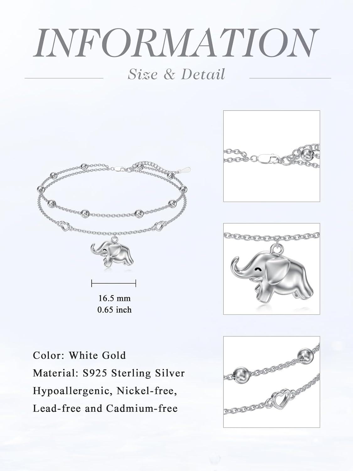 wholesale 925 Sterling Silver Elephant Charm Heart Beaded Ankle Anklet for Women Gifts-0-5