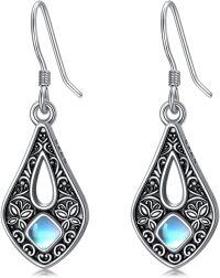 wholesale 925 Sterling Silver Teardrop Moonstone Filigree Drop Dangle Earrings for Women-Butterfly