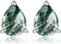 wholesale 925 Sterling Silver Green Moss Agate Teardrop Stud Earrings for Women-0-0
