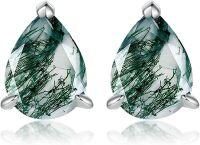 wholesale 925 Sterling Silver Green Moss Agate Teardrop Stud Earrings for Women-Pear Cut