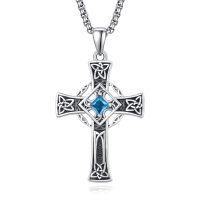 wholesale 925 Sterling Silver Garnet Celtic Cross Necklace for Men 22 +2 Chain-Silver-December