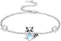 wholesale 925 Sterling Silver Raccoon Bracelet with Moonstone for Women Daughter Her Adjustable s-06 Raccoon