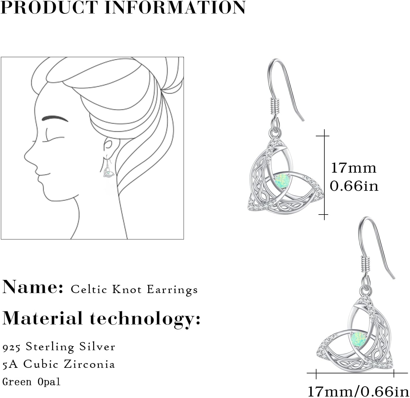 wholesale 925 Sterling Silver Opal Triquetra Trinity Knot Drop Dangle Leverback Earrings - Moon & Stars  for Women Girls-0-3
