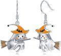 wholesale 925 Sterling Silver Witch Ghost Broomstick Halloween Drop Dangle Leverback Earrings-0-0