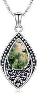 wholesale Sterling Silver Moonstone Turquoise Onyx Larimar Moss Agate Filigree Teardrop Pendant Necklace-0-0