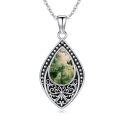 wholesale 925 Sterling Silver Green Moss Agate Teardrop Pendant Necklace-0-0