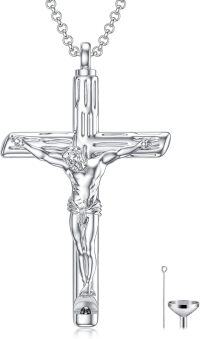 wholesale 925 Sterling Silver Crystal Cross Necklace with Jesus Christ Crucifix Pendant - Religious Jewelry (24 + Extender)-Crucifix_Urn