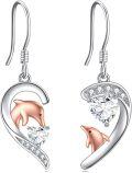 wholesale 925 Sterling Silver Heart-Shaped Dolphins with Cubic Zirconia Drop Earrings for Women/Mother/Daughter/Birthday Gift-0-0