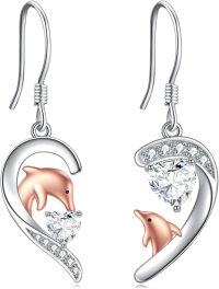wholesale 925 Sterling Silver Heart-Shaped Dolphins with Cubic Zirconia Drop Earrings for Women/Mother/Daughter/Birthday Gift-Dolphins Earrings
