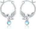 wholesale 925 Sterling Silver Moonstone Owl Huggie Hoop Earrings for Women Girls Mothers Day Gift-0-0