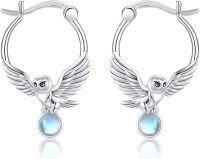 wholesale 925 Sterling Silver Moonstone Owl Huggie Hoop Earrings for Women Girls Mothers Day Gift-Owl hoop