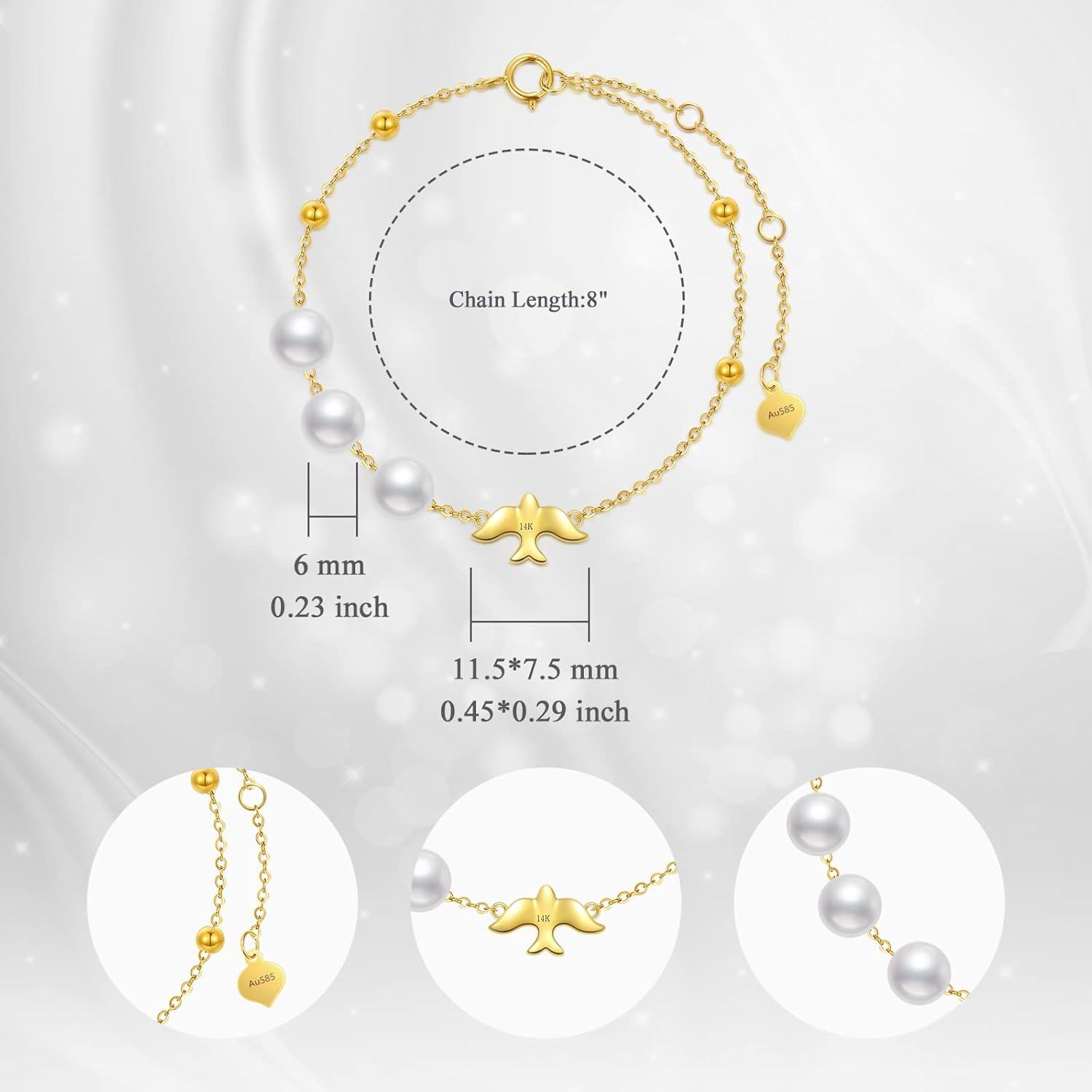 wholesale 14K Gold Cultured Pearl Bracelet for Women 6 8 -0-3