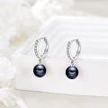 wholesale 925 Sterling Silver Black Pearl Drop Hoop Earrings for Women-0-18