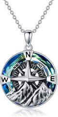 wholesale TOUPOP Compass Necklace For Women Sterling Silver Compass Jewelry Gifts For Teen Girl Moutain Range Jewelry Compass Gifts With Crystal For Nature Lovers Birthday Graduation -0-0
